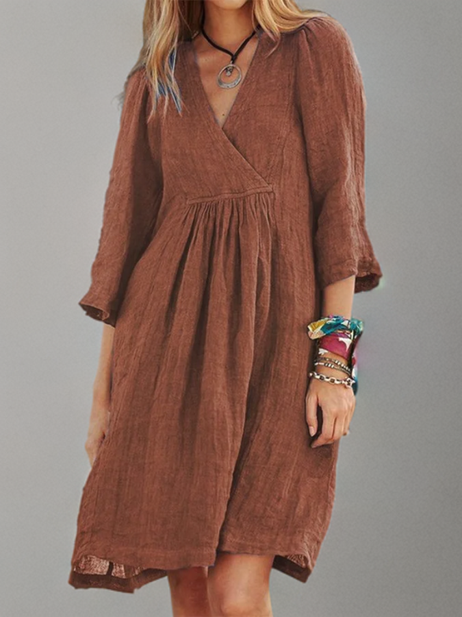 Tahlia Katoenen linnen jurk met plooien