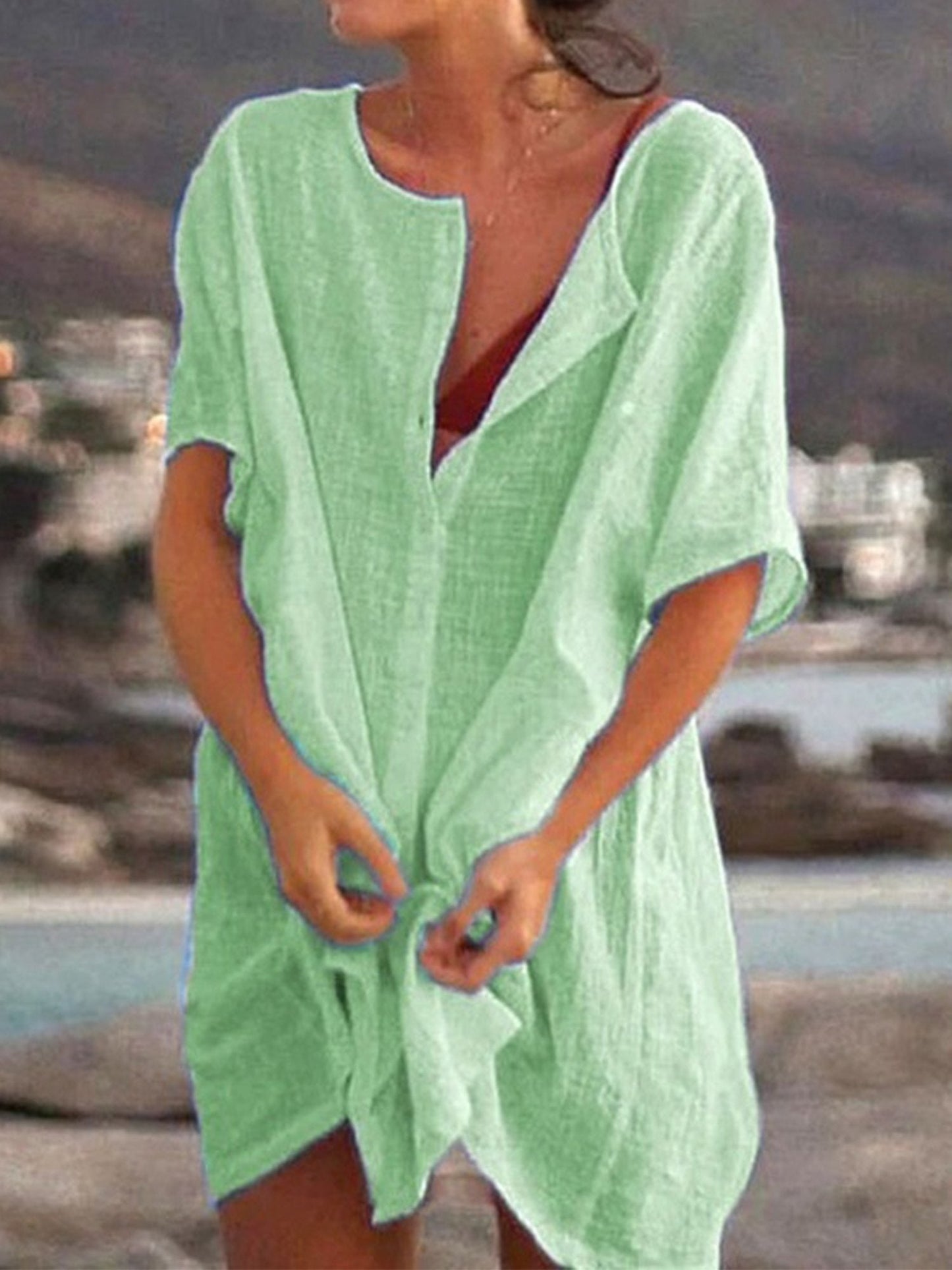 Tamara Damesjurk van katoen en linnen met losse pasvorm