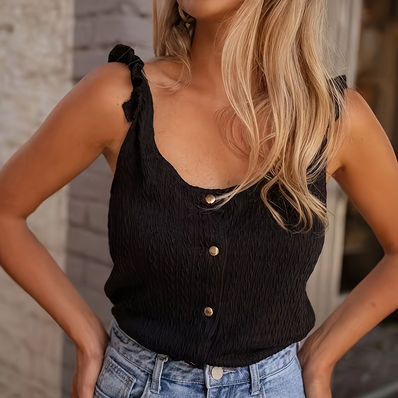 Tanktop – Ruched Schouder & Knoopsluiting