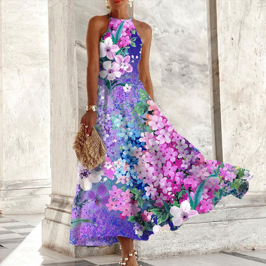 Tundra Paarse mouwloze maxi jurk met bloemenprint