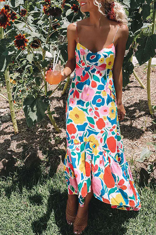 Twyla Meridress Bloemenprint Vhals maxi jurk met spaghetti bandjes