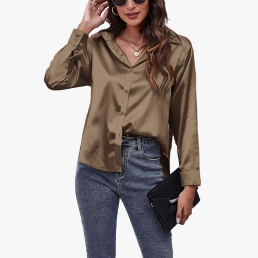 Karin | Zijdeachtige Lange Mouwen Damesblouse