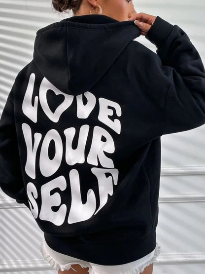 Sharon | Casual oversized hoodie met Love Yourself rugprint - ideaal voor herfst/winter