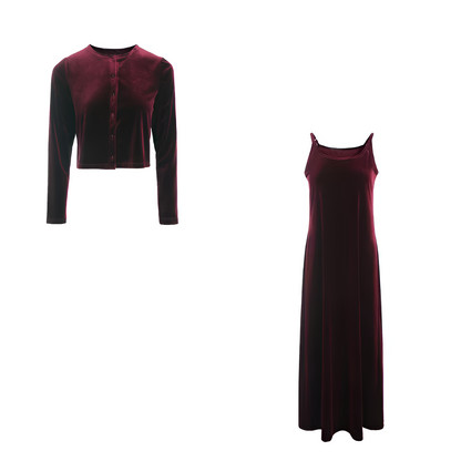 Sira | Elegant fluwelen gilet & riemen jurk set