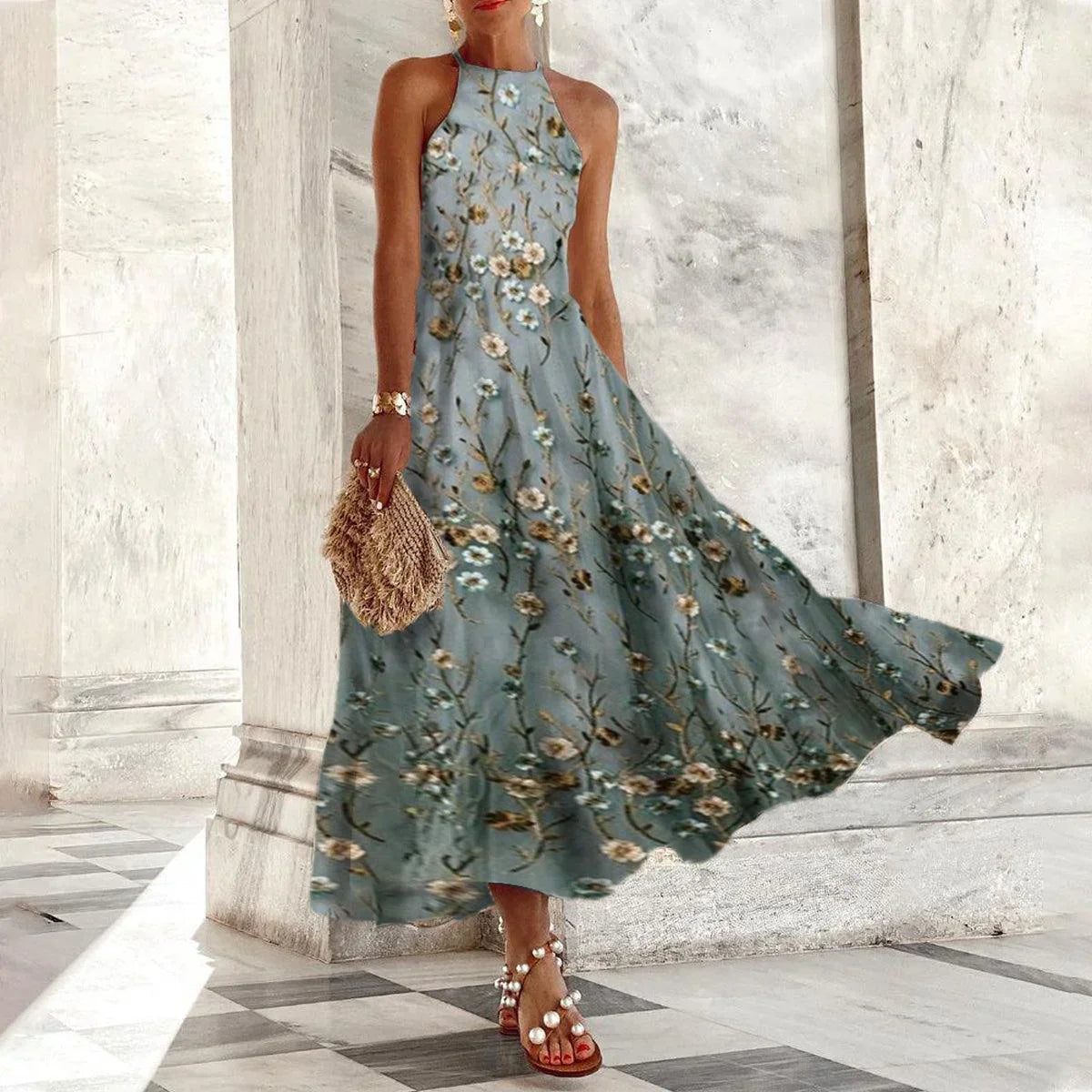 Vera Mouwloze maxi jurk met halter