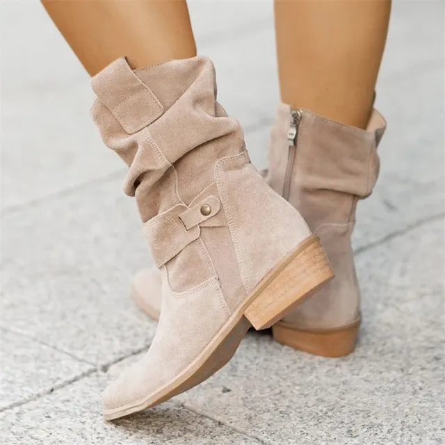 Olesya Boots | Stylish Suede Low Boots with Buckle