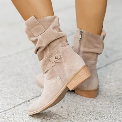 Olesya Boots | Stylish Suede Low Boots with Buckle