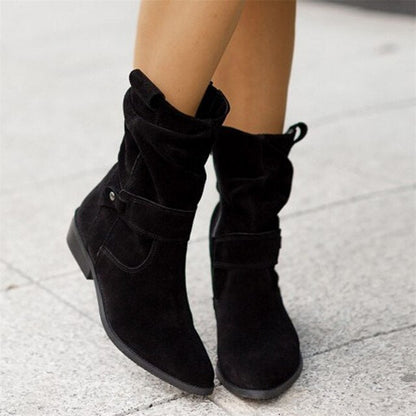 Olesya Boots | Stylish Suede Low Boots with Buckle