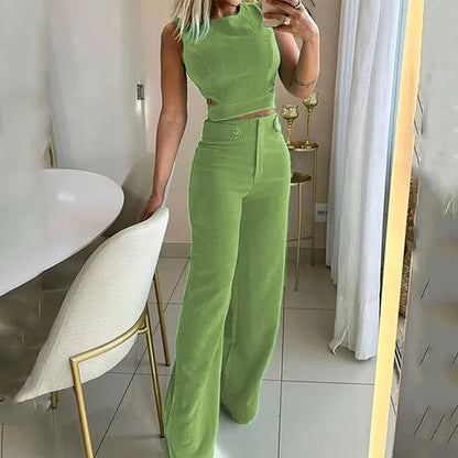 Hyacinth – Chic Cropped Top High Waist Long Pants Suits