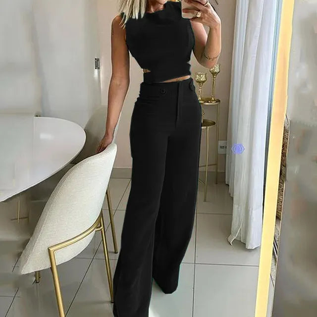 Hyacinth – Chic Cropped Top High Waist Long Pants Suits