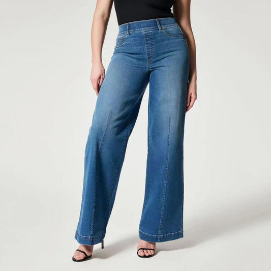 Damesjeans in denimstijl met wijde pijpen