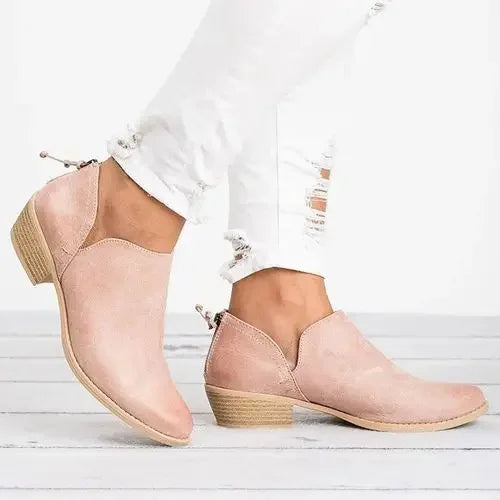 Qayyima Boots | Low Heel Slip-On Suede Boots