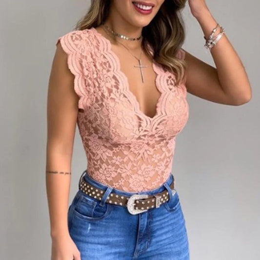 Celeste | Elegante V-Hals Kant Top voor Dames
