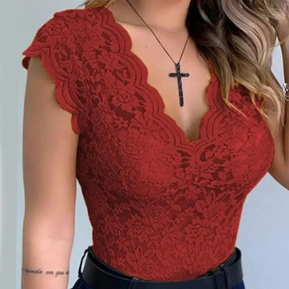 Celeste | Elegante V-Hals Kant Top voor Dames