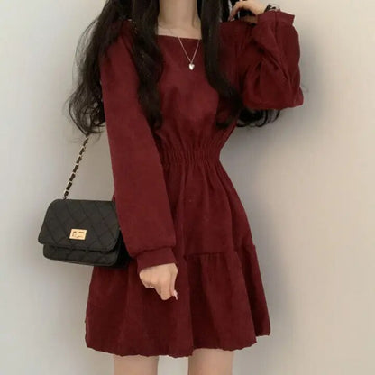 Elisna - Vierkante kraag mini jurk met hoge taille voor vrouwen.