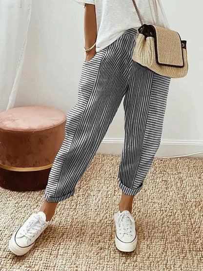 Gestreepte stoffen broek voor dames