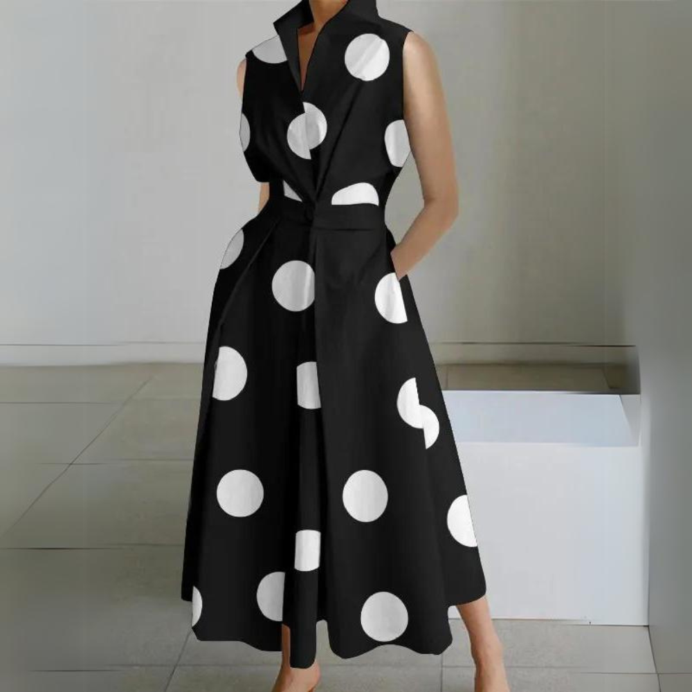 Zelda - Mouwloze Polka-dot Midi Jurk