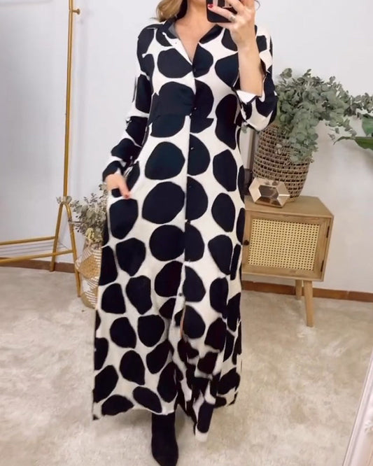 A-lijn Jurk - Eenvoudig - Katoenmengsel met Geometrische Print - Perfect voor Lente en Herfst