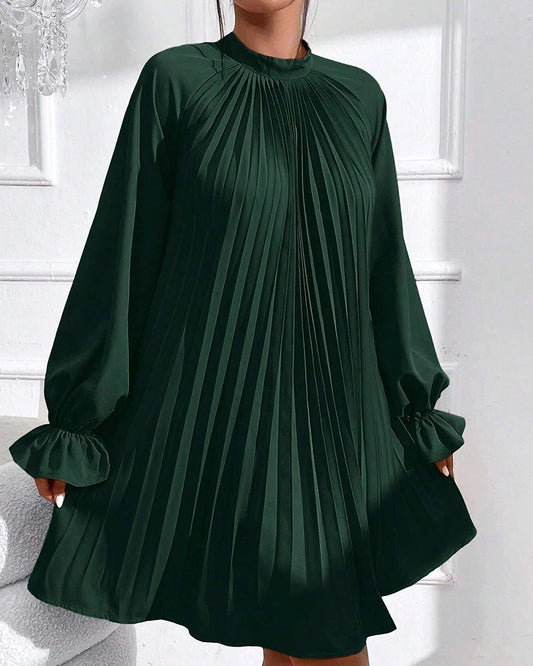 A-lijn Jurk - Elegant - Katoenmix, Lange Ballonmouwen - Ideaal voor Herfst en Winter