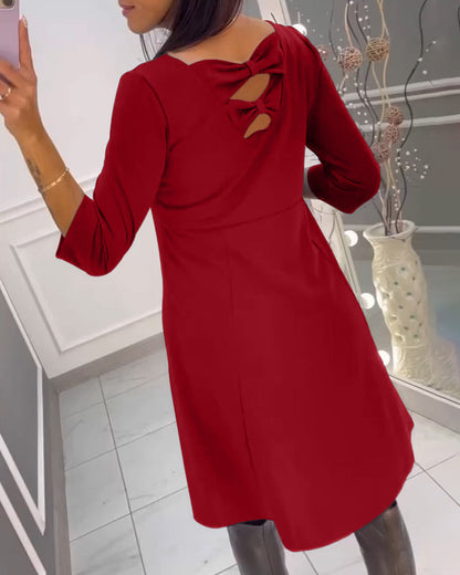 A-lijn Jurk - Elegant - Katoenmix met Strik - Perfect voor Lente, Herfst en Winter