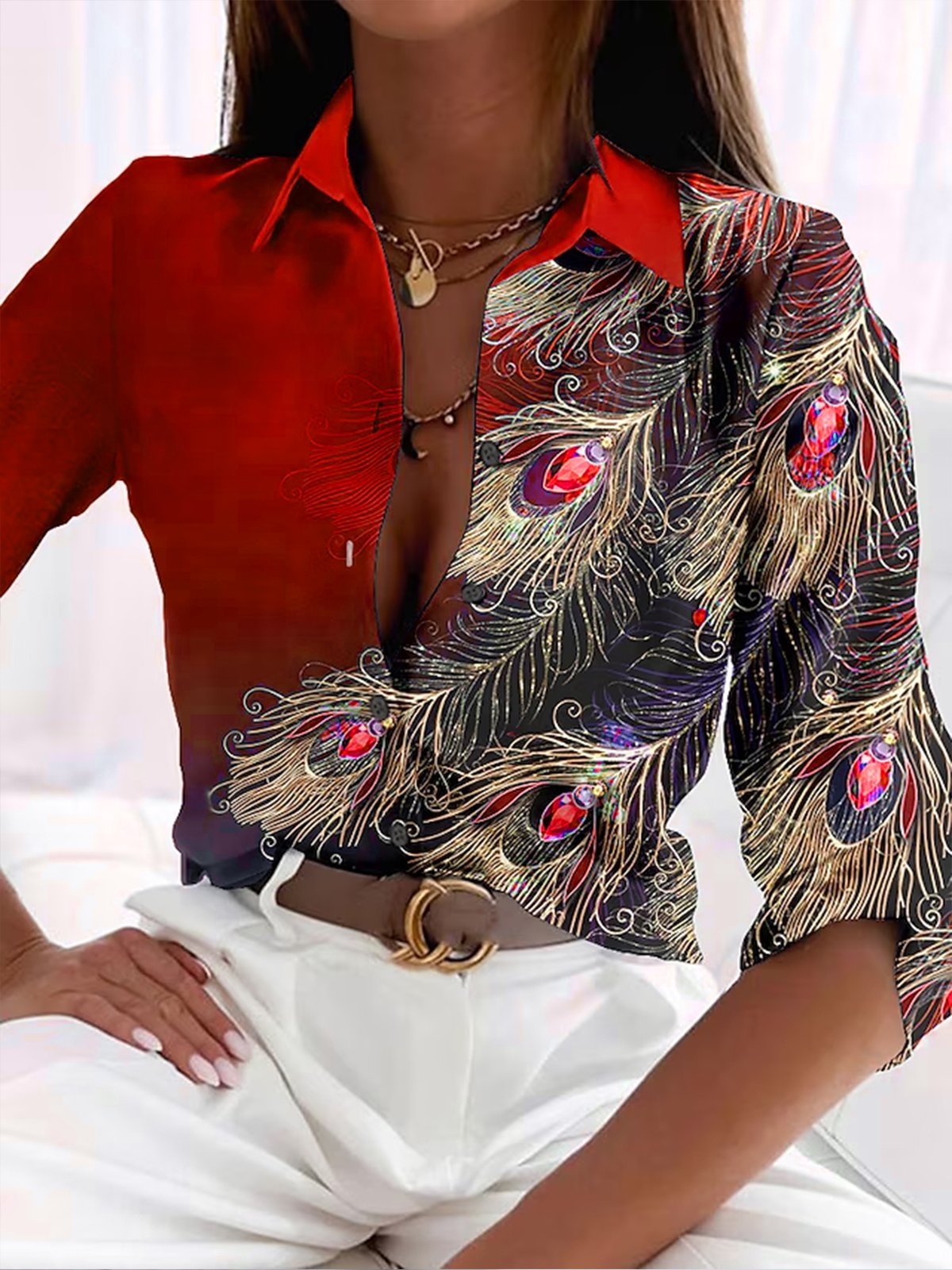 Blouse met verenpatroon voor dames