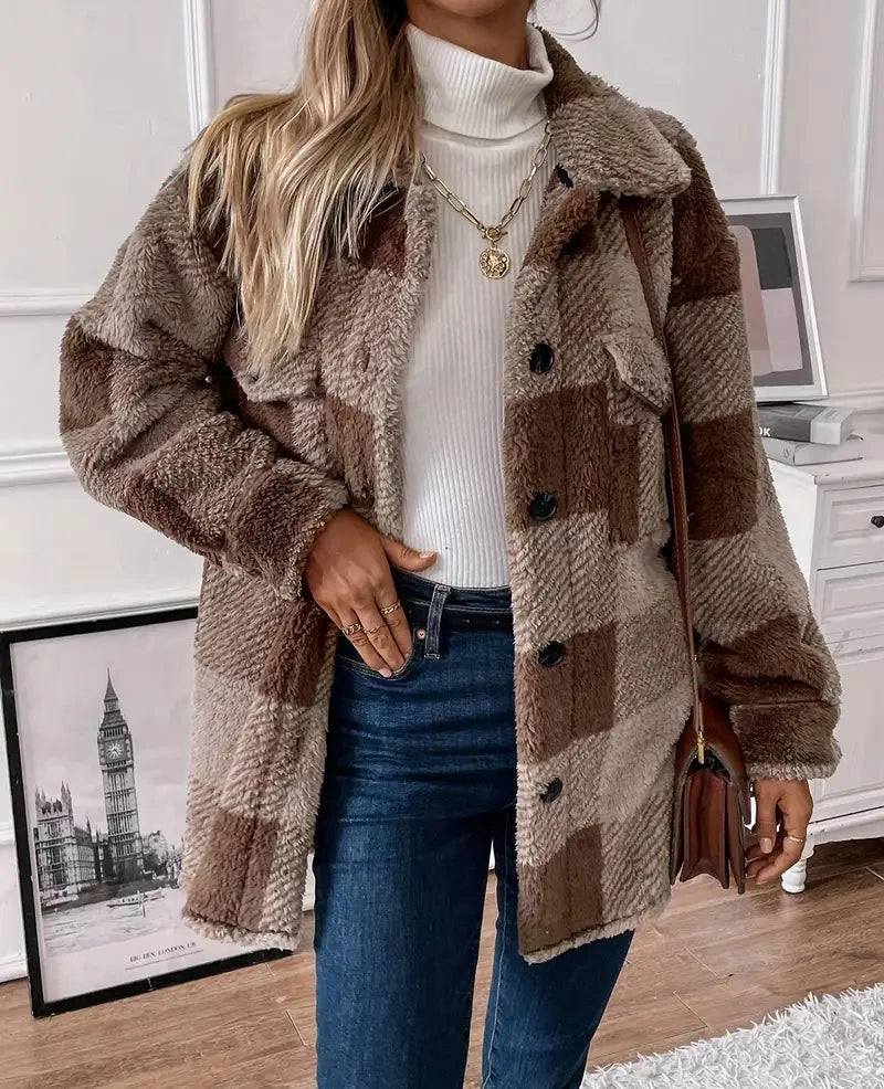 Almina Coat | Women's Fluffy Plaid Coat