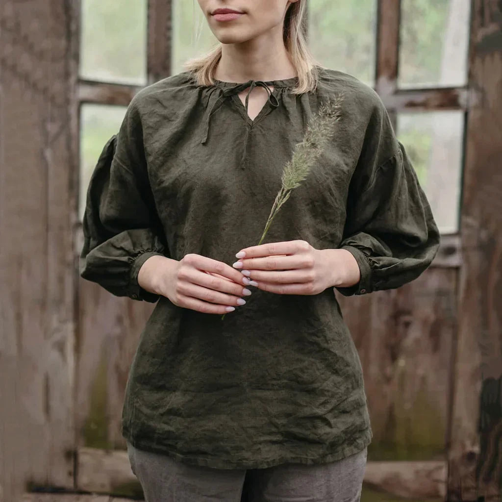 Jazmy - Blouse en lin à manches longues pour femme