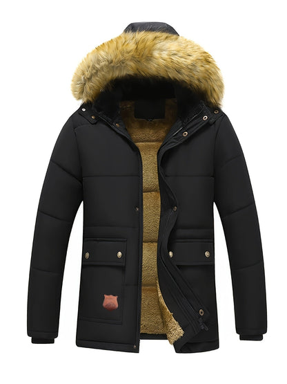 Casual polyester winterjas met capuchon en fleece voering voor heren | Ideaal voor herfst/winter