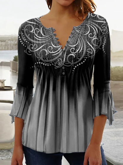 Jessica Top femme manches longues imprimé fleuri graphique