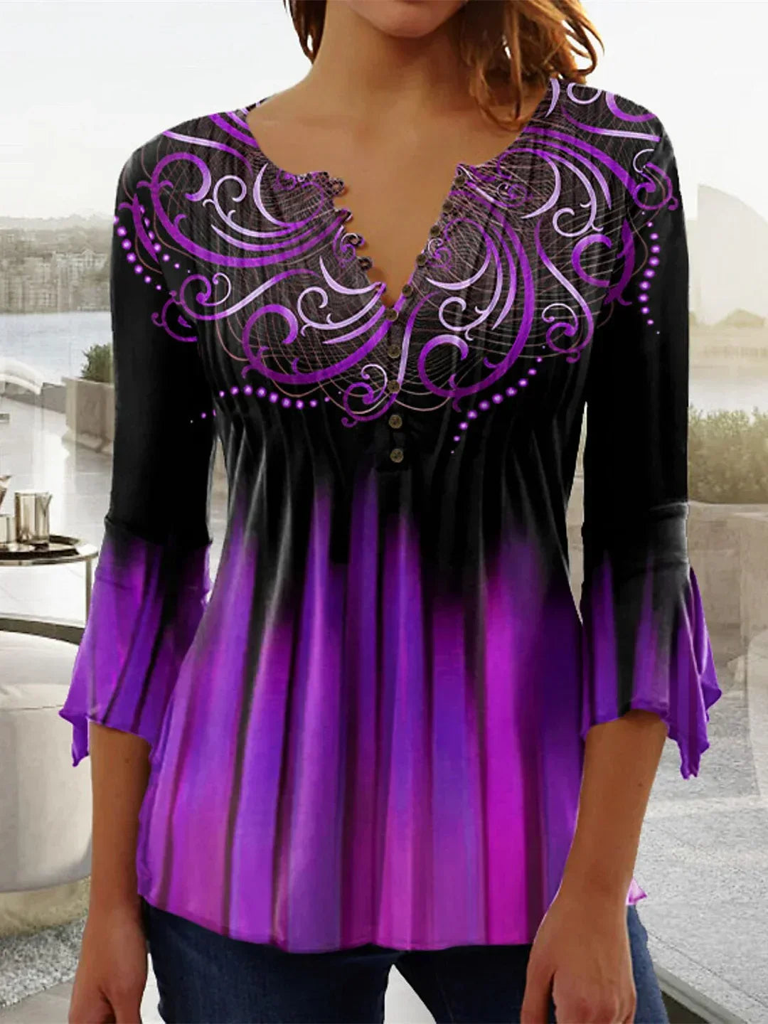 Jessica Top femme manches longues imprimé fleuri graphique
