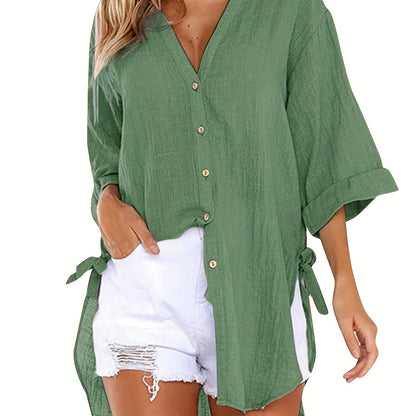 Emma - Casual blouse met korte mouwen en effen halslijn
