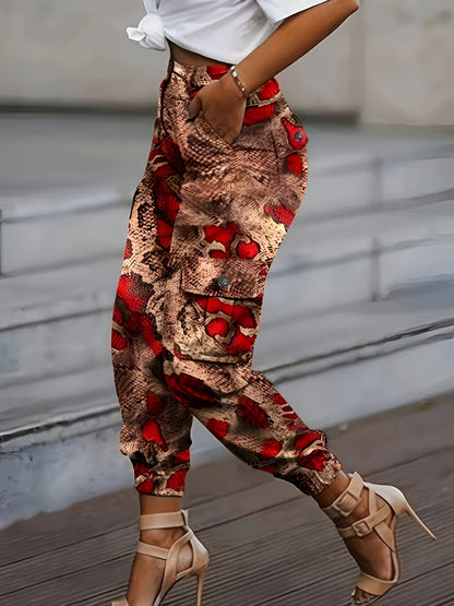 Chique joggingbroek met slangenprint en hoge tailleband