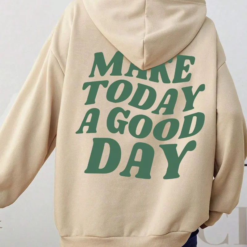 Sharon | Casual oversized hoodie met Make Today A Good Day print en zak - Ideaal voor herfst/winter