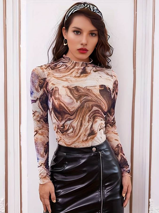 Tesslyn Top | Marble Mesh Top met lange mouwen