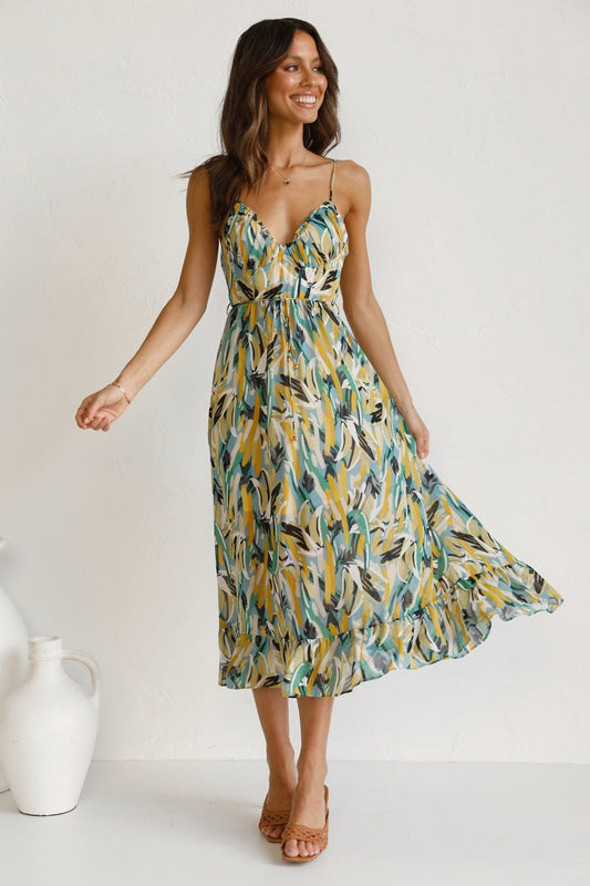 Adela midi zomerjurk met print en franje