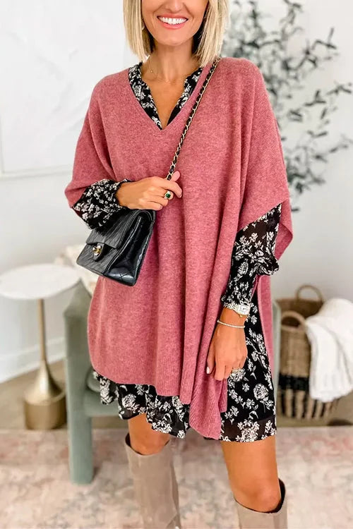 Jessica - Effen poncho-trui met V-hals, elegante losse pasvorm