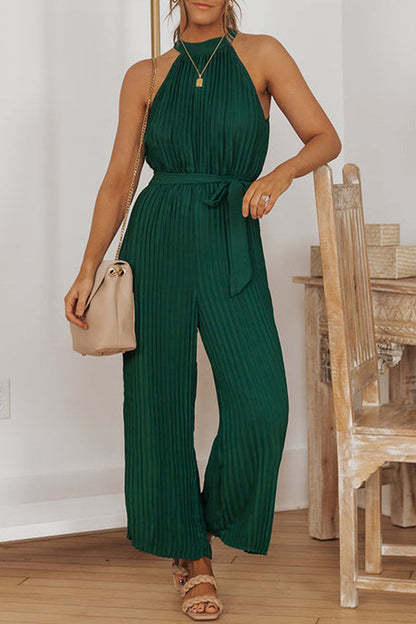 Accordeon geplooide riem met Grecian halslijn mouwloze jumpsuit-jurk