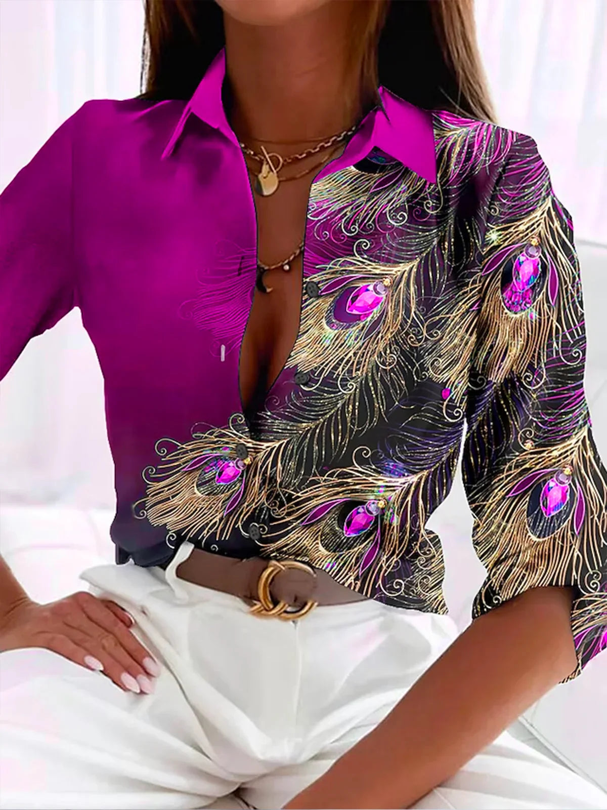 Blouse met verenpatroon voor dames
