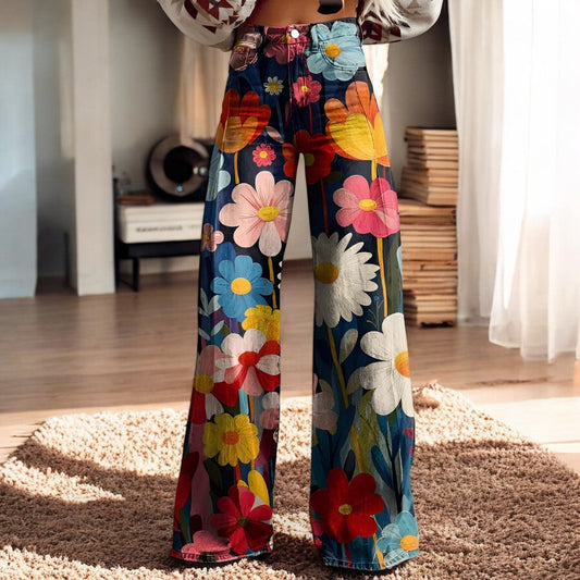 Luna | Wijde Broek met Bloemenprint | Boho Chic | Zachte Stof