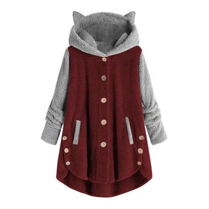 Nina - dames fleece sweater met kattenoren en contrasterende mouwen