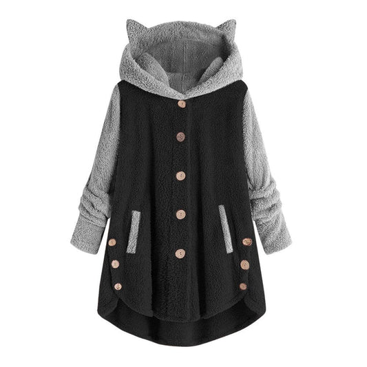 Nina - dames fleece sweater met kattenoren en contrasterende mouwen