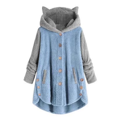 Nina - dames fleece sweater met kattenoren en contrasterende mouwen