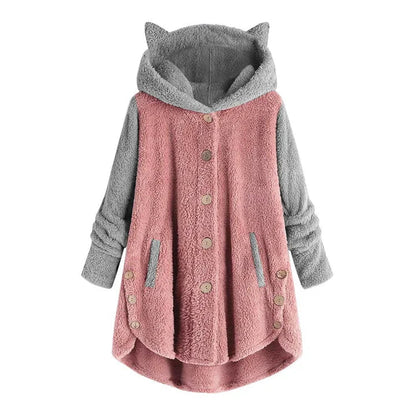 Nina - dames fleece sweater met kattenoren en contrasterende mouwen