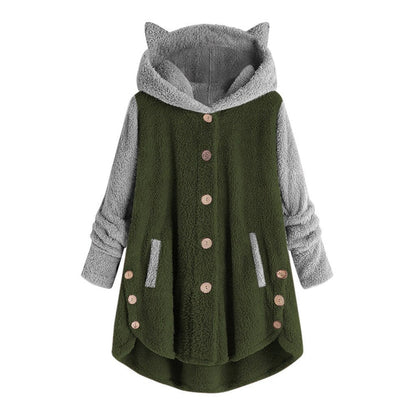 Nina - dames fleece sweater met kattenoren en contrasterende mouwen