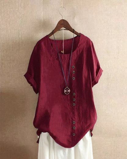 Carmella | Stijlvolle Blouse met Ronde Hals en Knopen