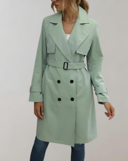 Lange trenchcoat voor dames met ceintuur en knopen