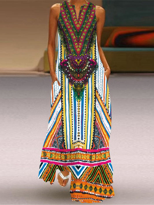 Sexy zomerjurk zonder mouwen met print in V-hals