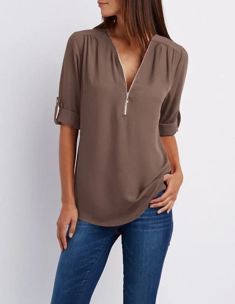 1+1 GRATIS | Blouse met casual ritssluiting | Frieda Blouse