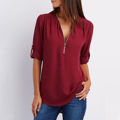 1+1 GRATIS | Blouse met casual ritssluiting | Frieda Blouse