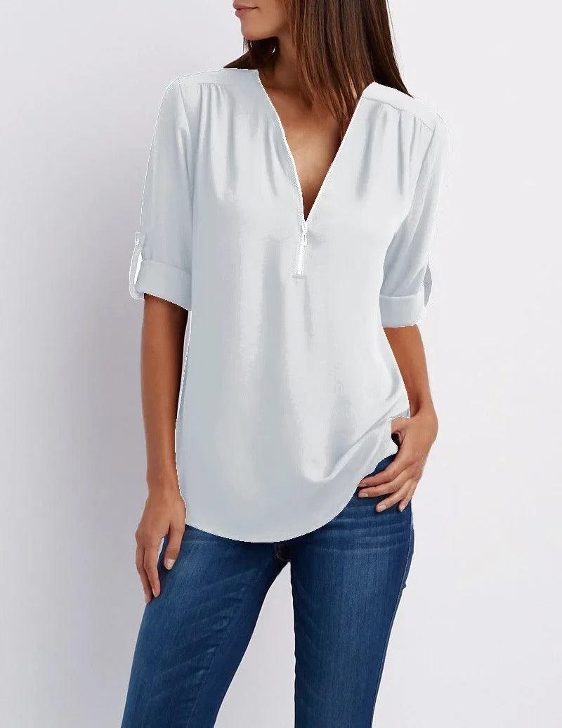 1+1 GRATIS | Blouse met casual ritssluiting | Frieda Blouse